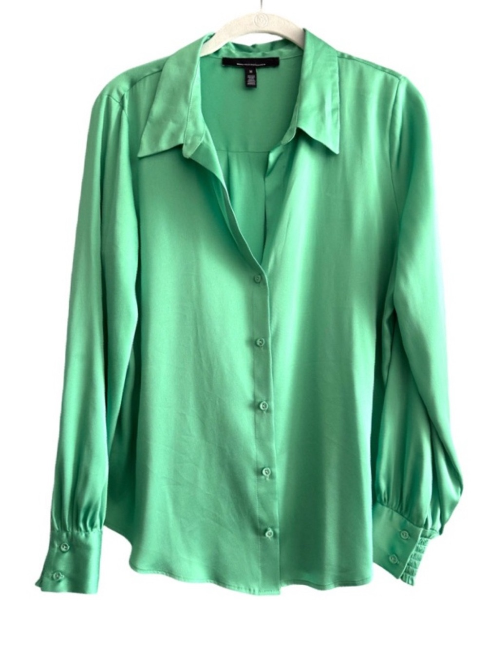 WHBM Button Down Satin Shirt Long Sleeve Blouse Lush Jade Green Size M